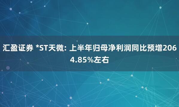 汇盈证券 *ST天微: 上半年归母净利润同比预增2064.85%左右